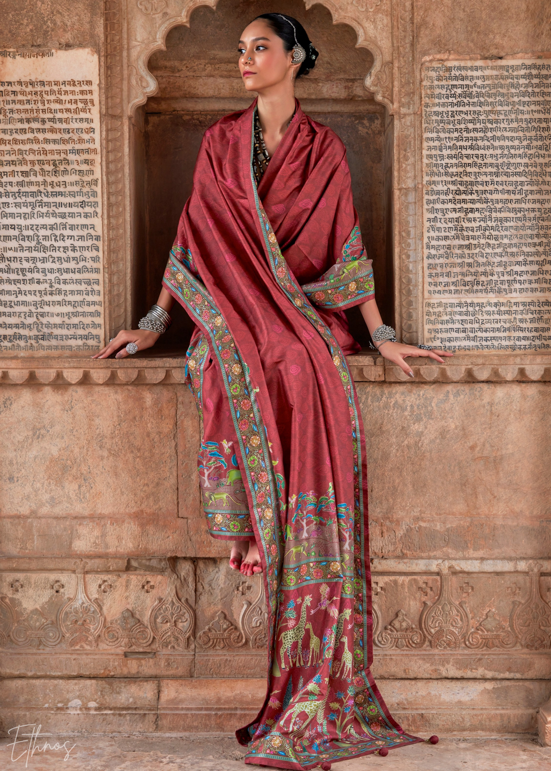 Rust Serene Forest Silk Saree