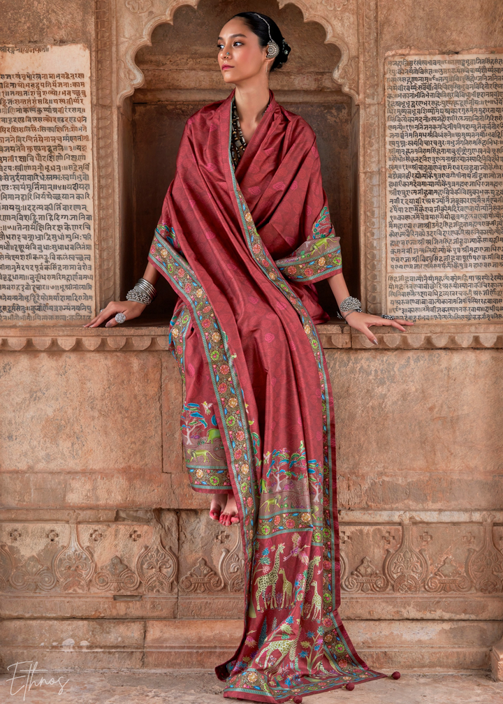 Rust Serene Forest Silk Saree