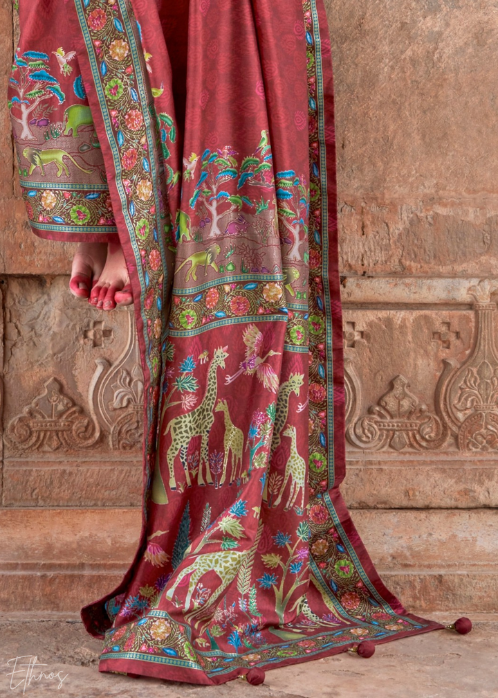 Rust Serene Forest Silk Saree