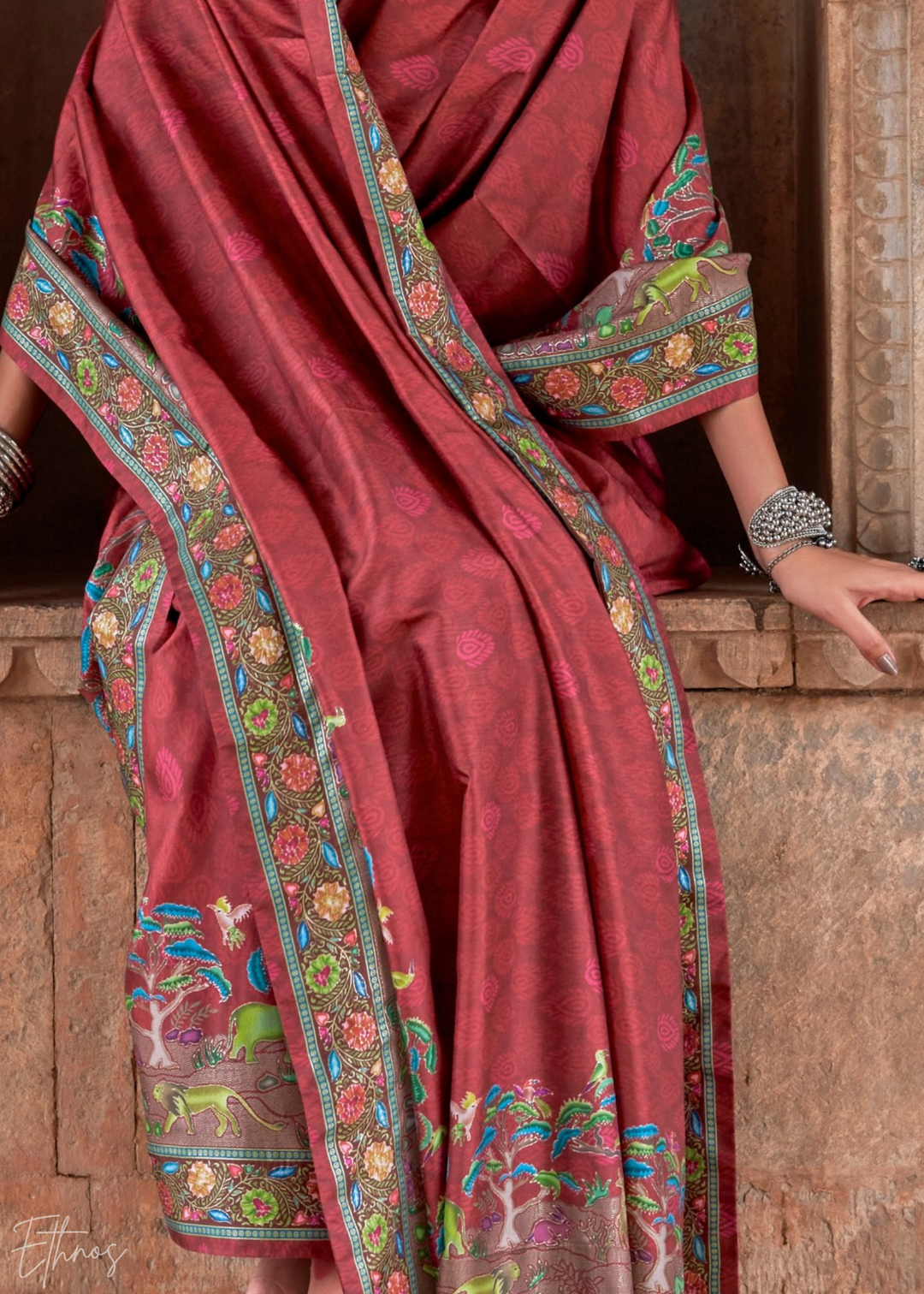 Rust Serene Forest Silk Saree