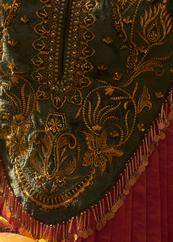 Rust Zardozi Organza Kalidar Kurta Palazzo Suit