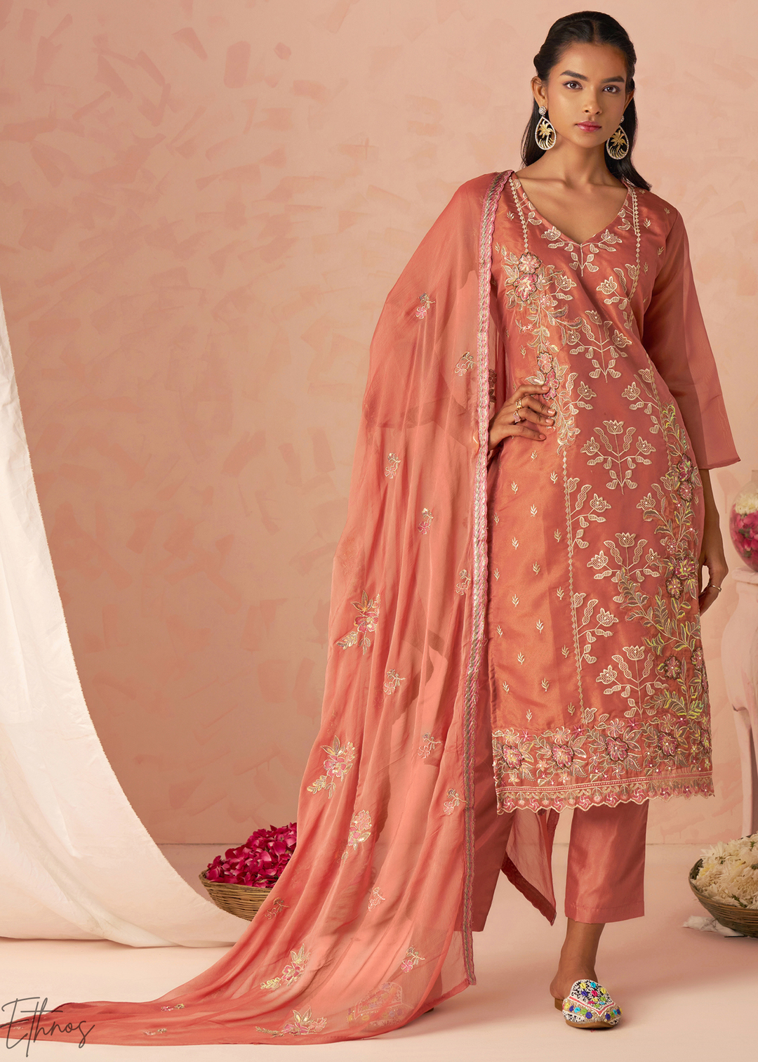 Rust Zari-Santoon Palazzo Suit