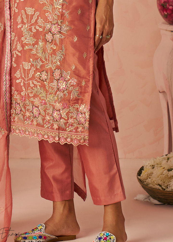 Rust Zari-Santoon Palazzo Suit