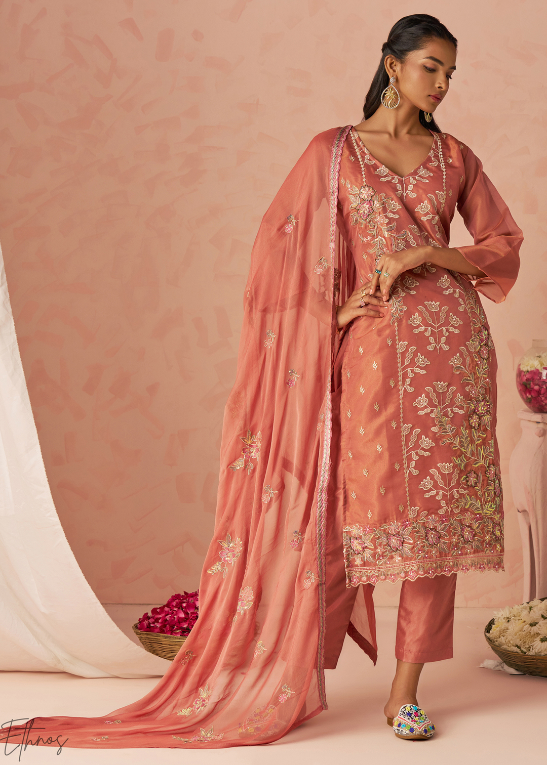 Rust Zari-Santoon Palazzo Suit
