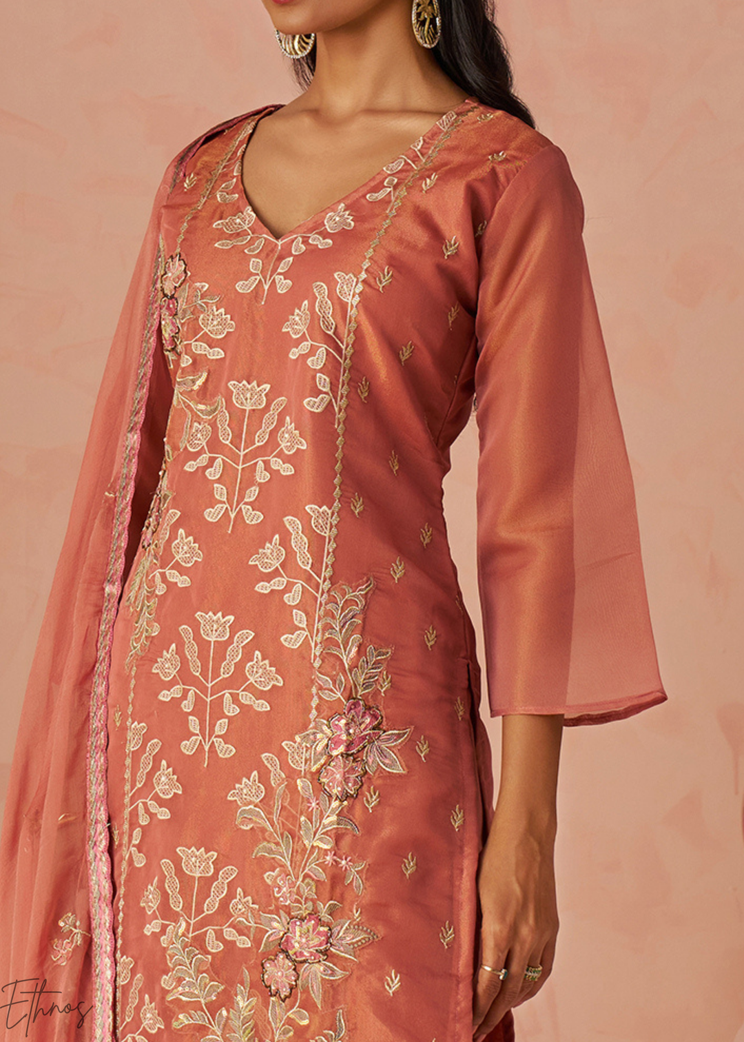 Rust Zari-Santoon Palazzo Suit