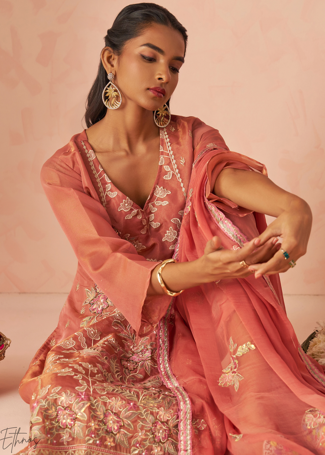 Rust Zari-Santoon Palazzo Suit