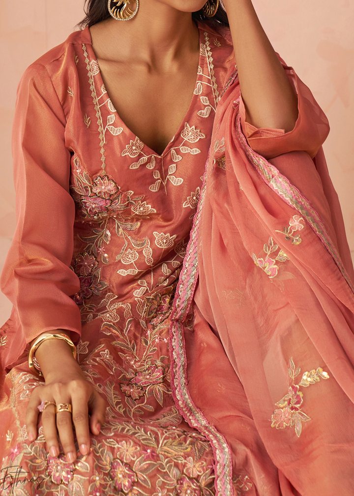 Rust Zari-Santoon Palazzo Suit