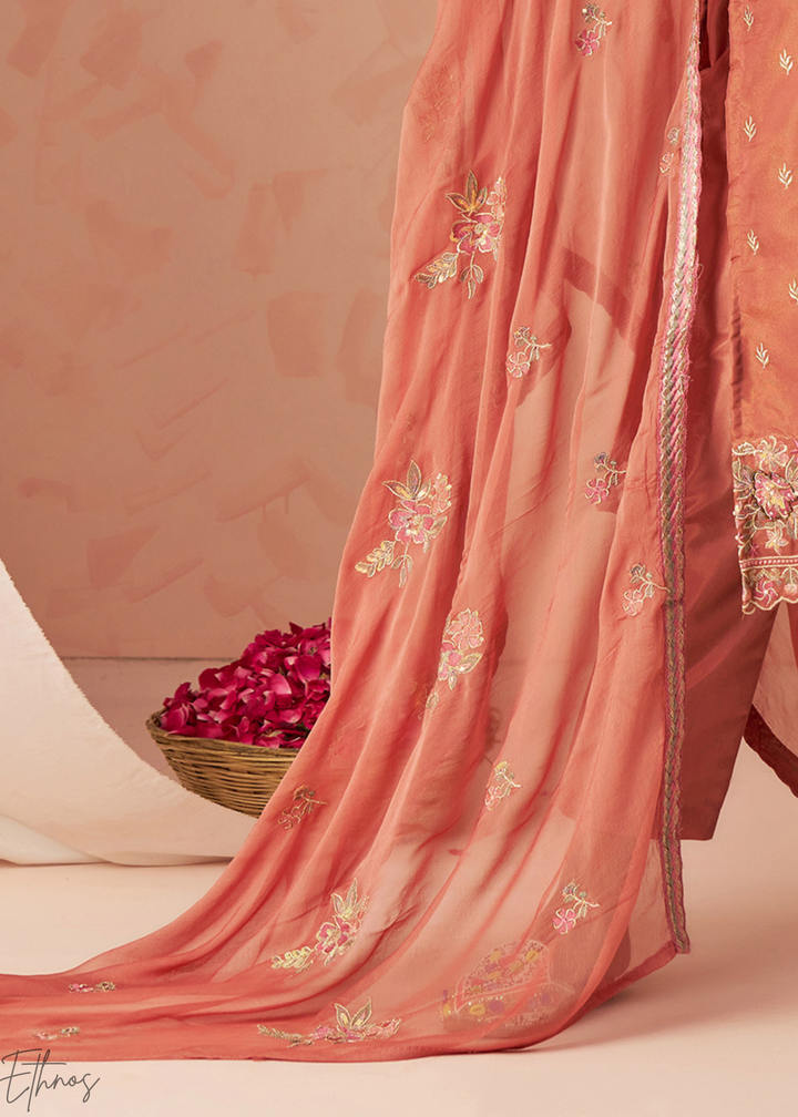 Rust Zari-Santoon Palazzo Suit
