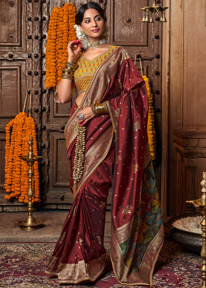 Rust Brown Pure Art Silk Saree