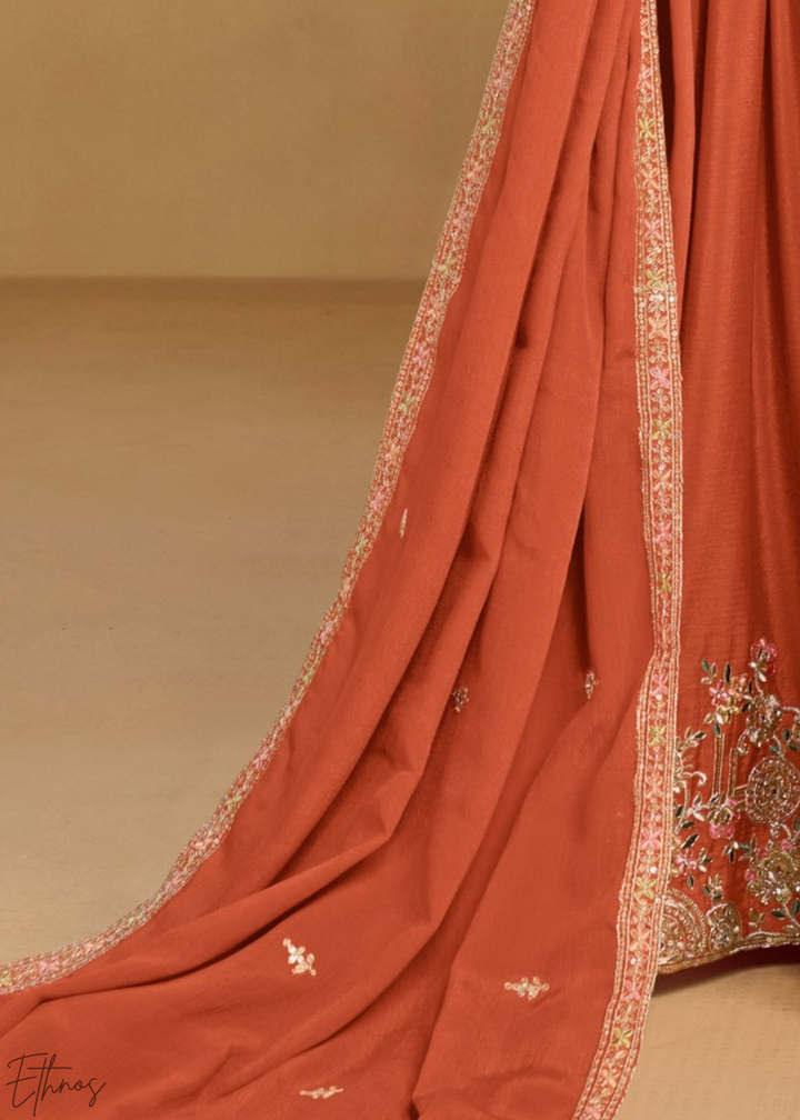 Rust Foliage Filigree Chinon Sharara Suit