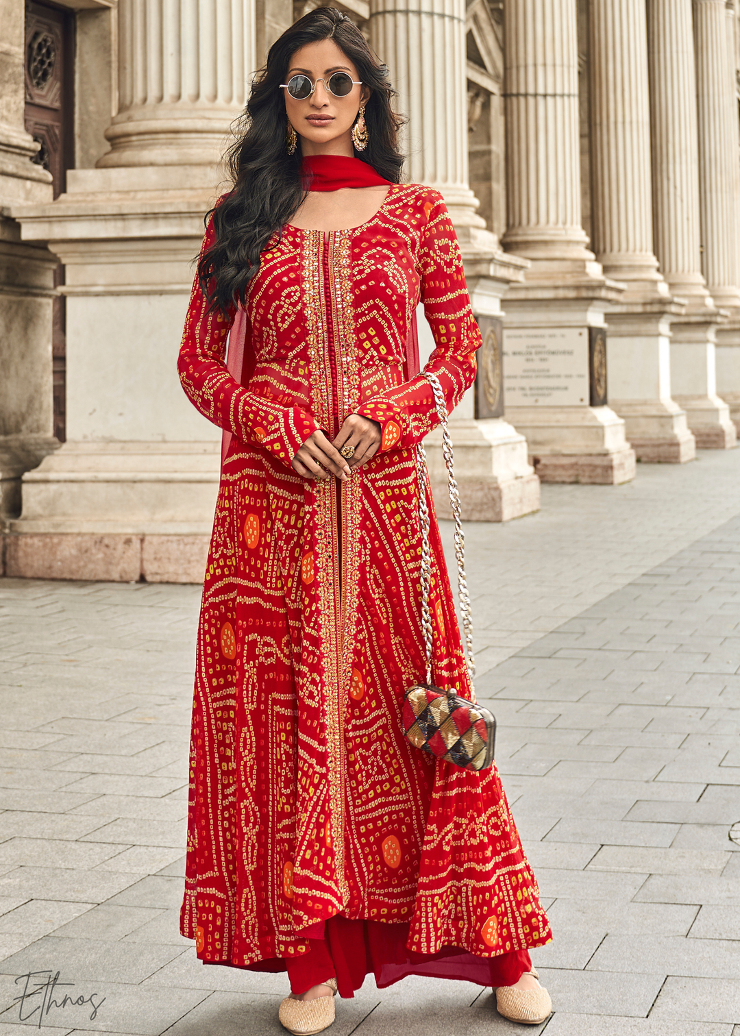 Regal Red Georgette Anarkali Suit M