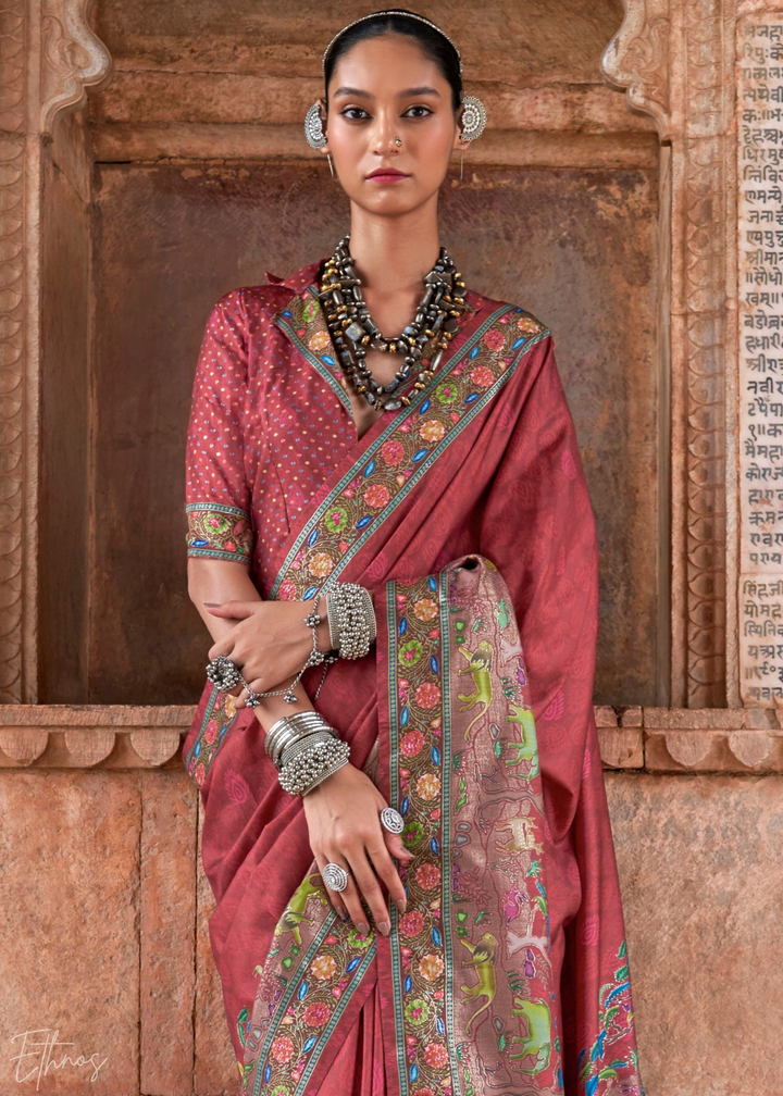 Rust Serene Forest Silk Saree