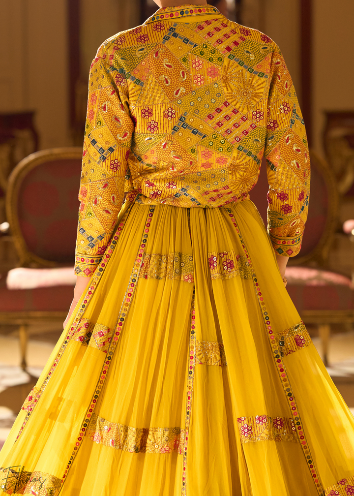 Saffron Mosaic Georgette  Bolero & Flared Lehenga Set