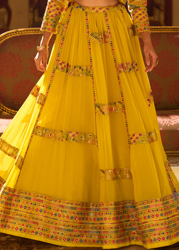Saffron Mosaic Georgette  Bolero & Flared Lehenga Set