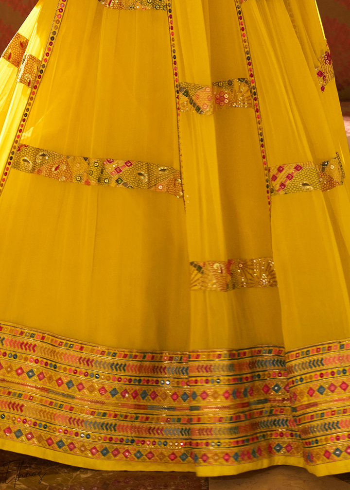 Saffron Mosaic Georgette  Bolero & Flared Lehenga Set