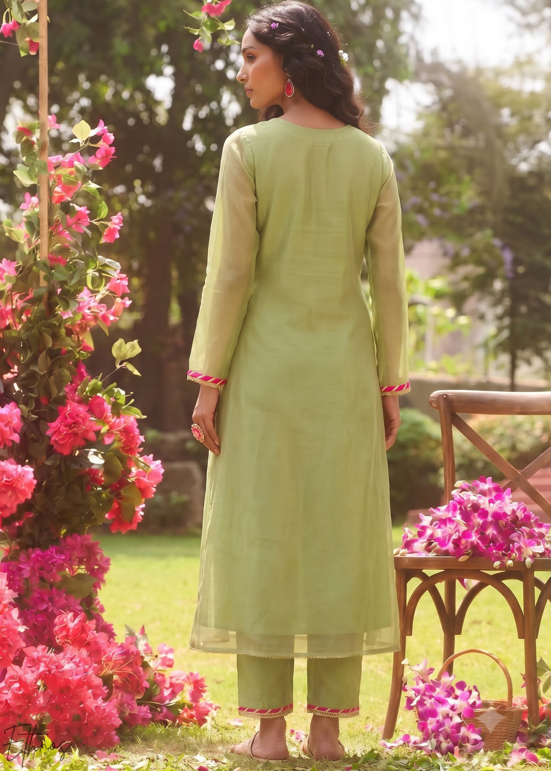 Sage Blossom Filigree Tissue Palazzo Suit