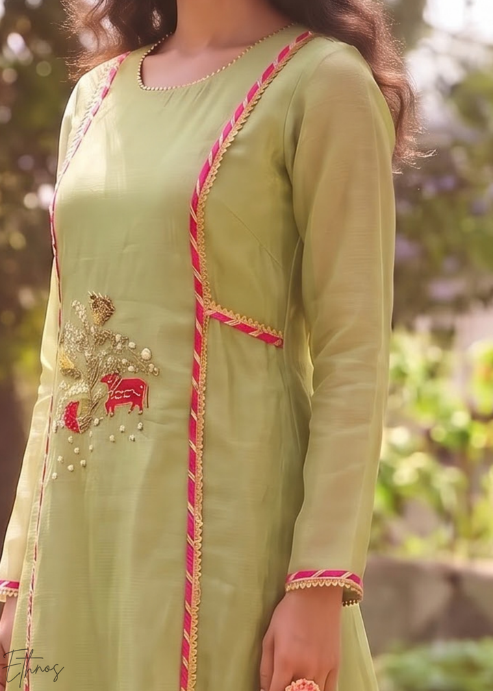 Sage Blossom Filigree Tissue Palazzo Suit