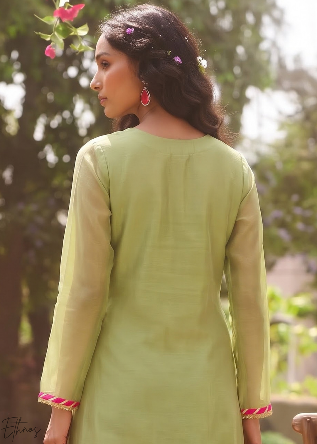 Sage Blossom Filigree Tissue Palazzo Suit