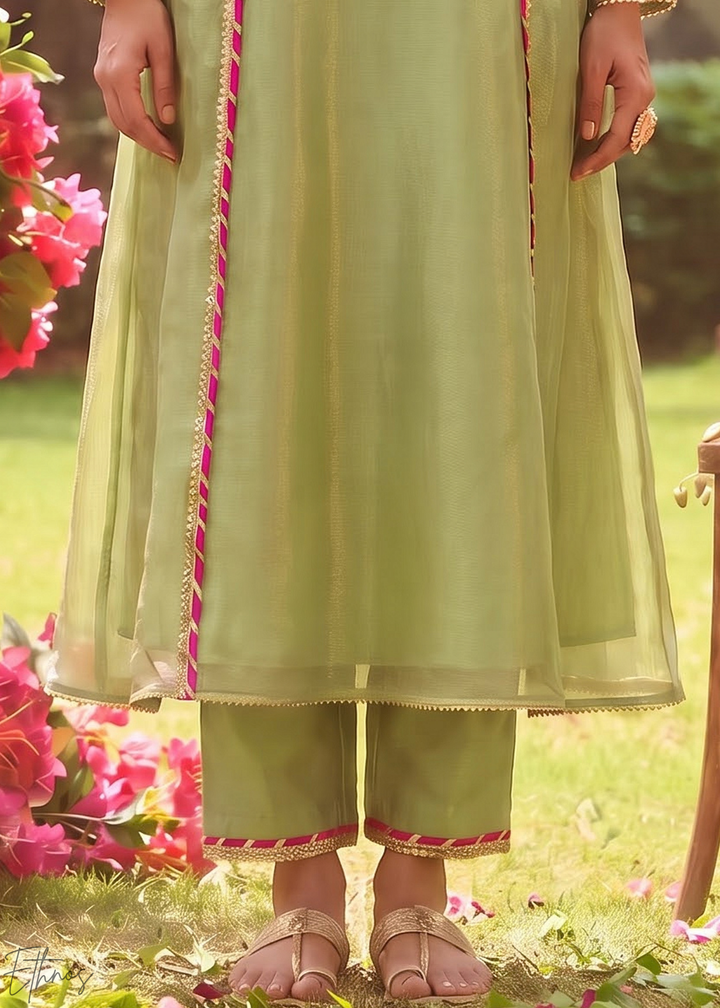 Sage Blossom Filigree Tissue Palazzo Suit