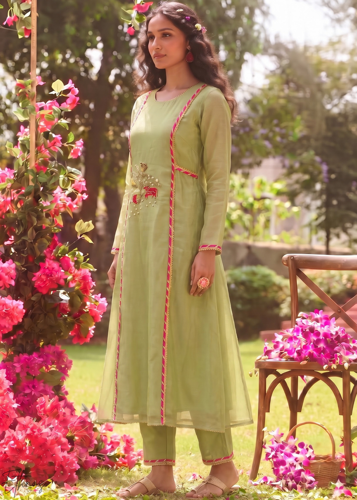 Sage Blossom Filigree Tissue Palazzo Suit