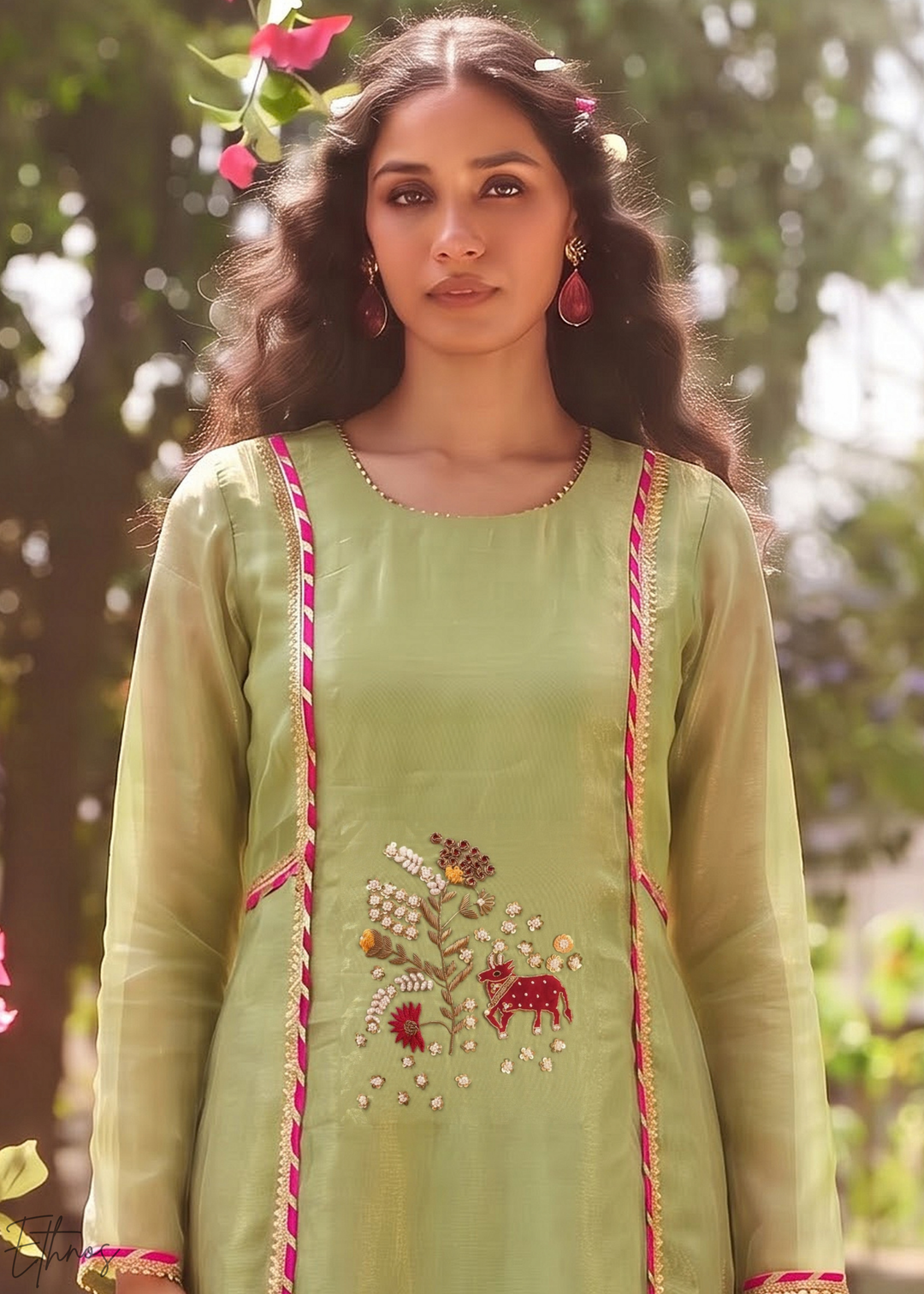 Sage Blossom Filigree Tissue Palazzo Suit