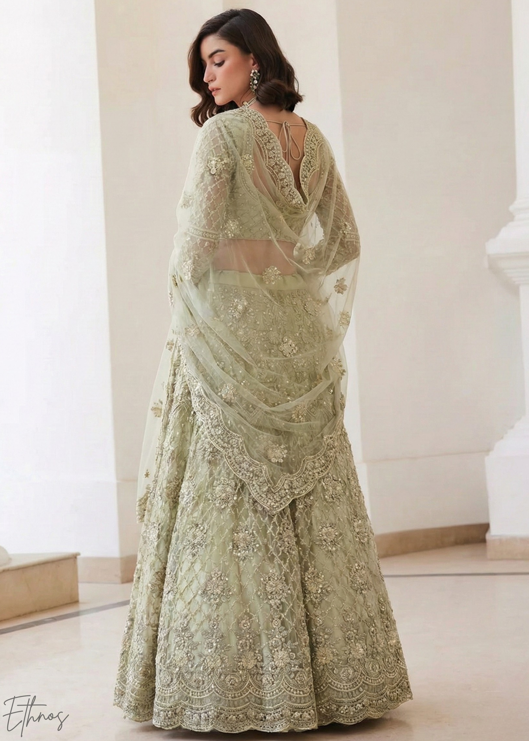 Sage Green All-Over Sequin Embroidered Net Lehenga Choli