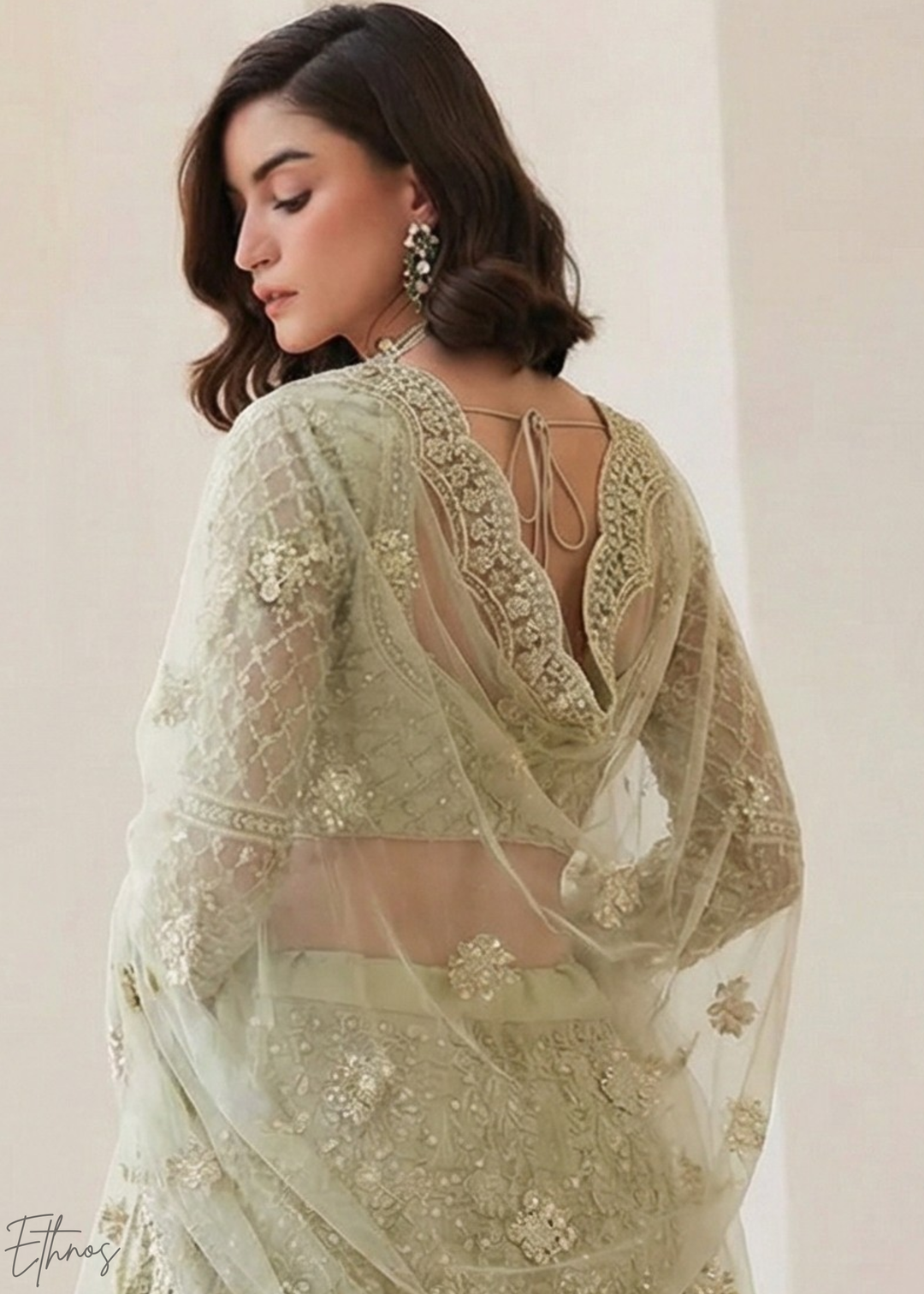 Sage Green All-Over Sequin Embroidered Net Lehenga Choli