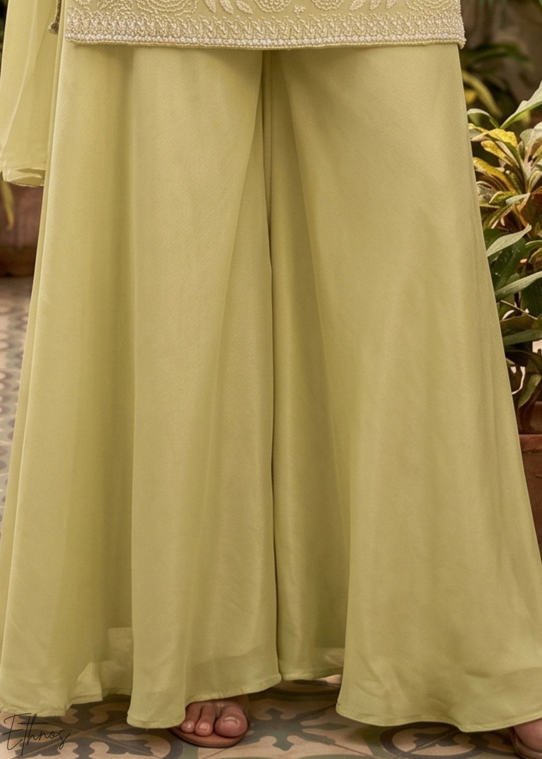 Sage Green Beaded-Breeze Chinon Sharara Suit