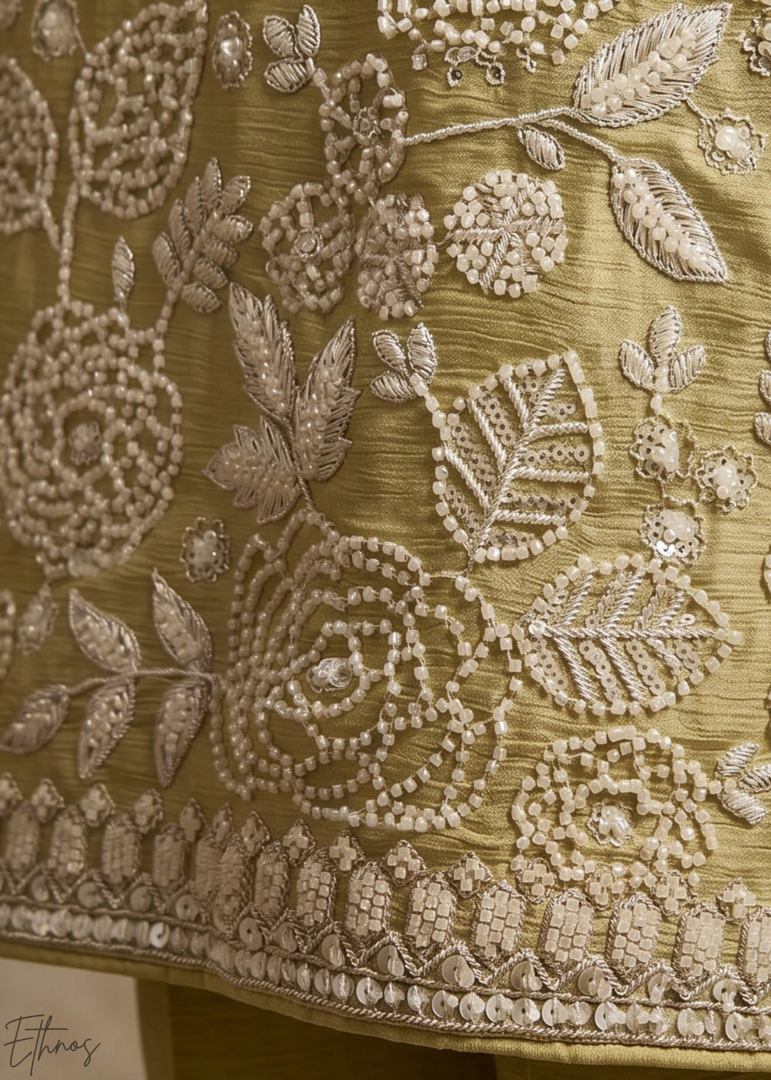 Sage Green Beaded-Breeze Chinon Sharara Suit