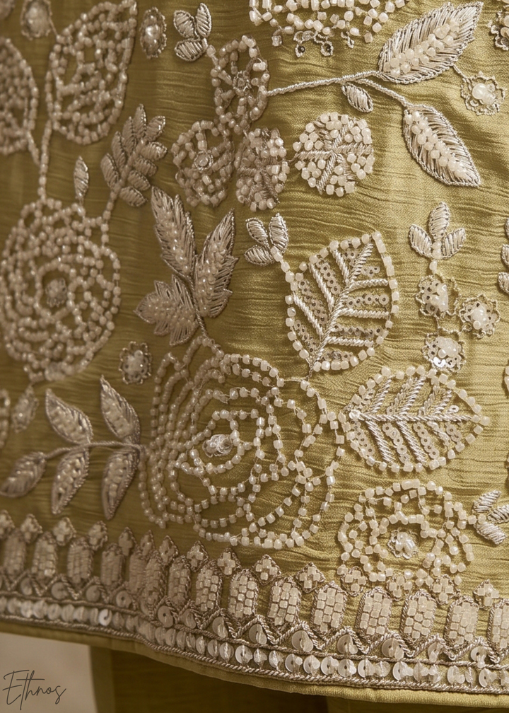 Sage Green Beaded-Breeze Chinon Sharara Suit