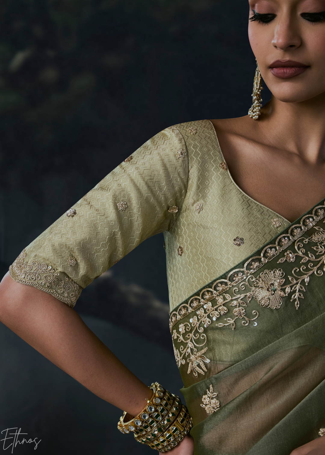Sage Green Classic Border Organza Silk Saree