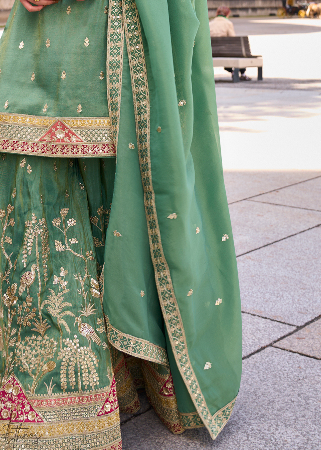 Sage Green Embroidered Simar Silk Palazzo Suit