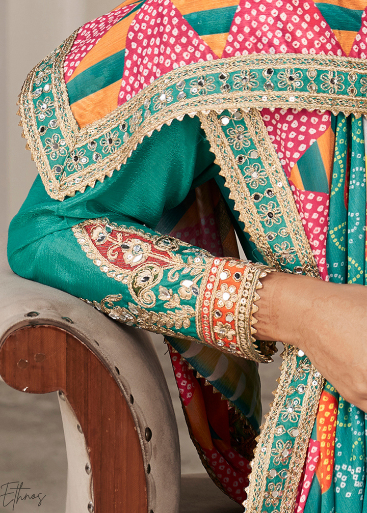 Sage Green Glaze Printed Chinon Dhoti Suit