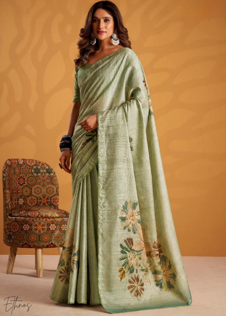 Sage Green Kasheeda Tusser Silk Saree
