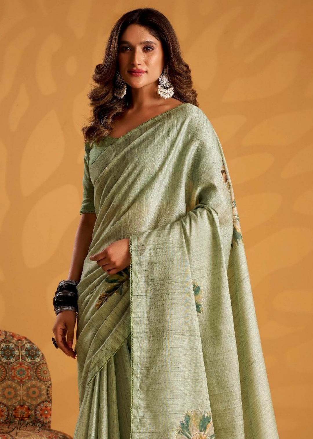 Sage Green Kasheeda Tusser Silk Saree
