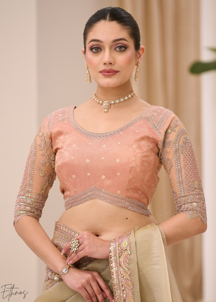 Sage Green Lustrous Sunsilk Tissue Saree