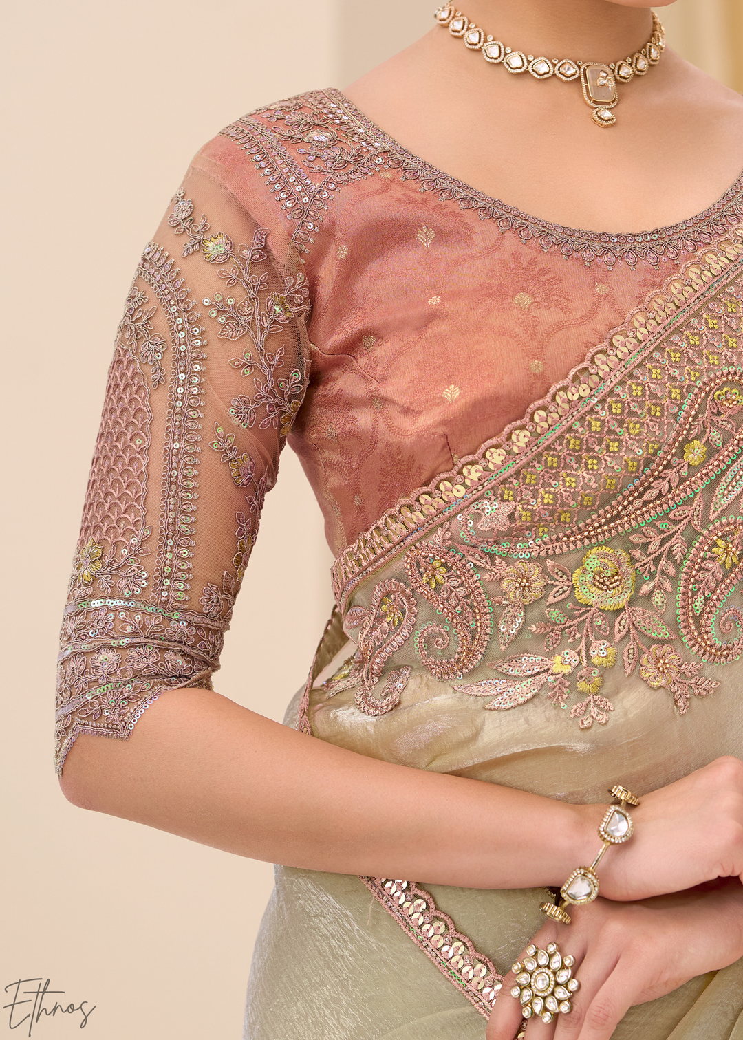 Sage Green Lustrous Sunsilk Tissue Saree