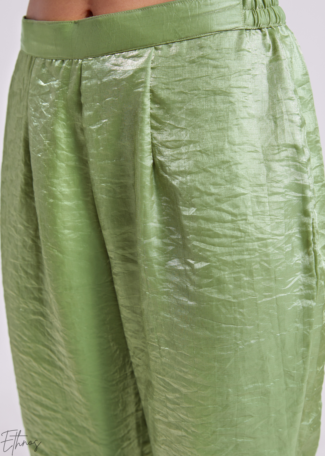 Sage Green Organza V-Neck Tunic and Cowl Palazzo Suit
