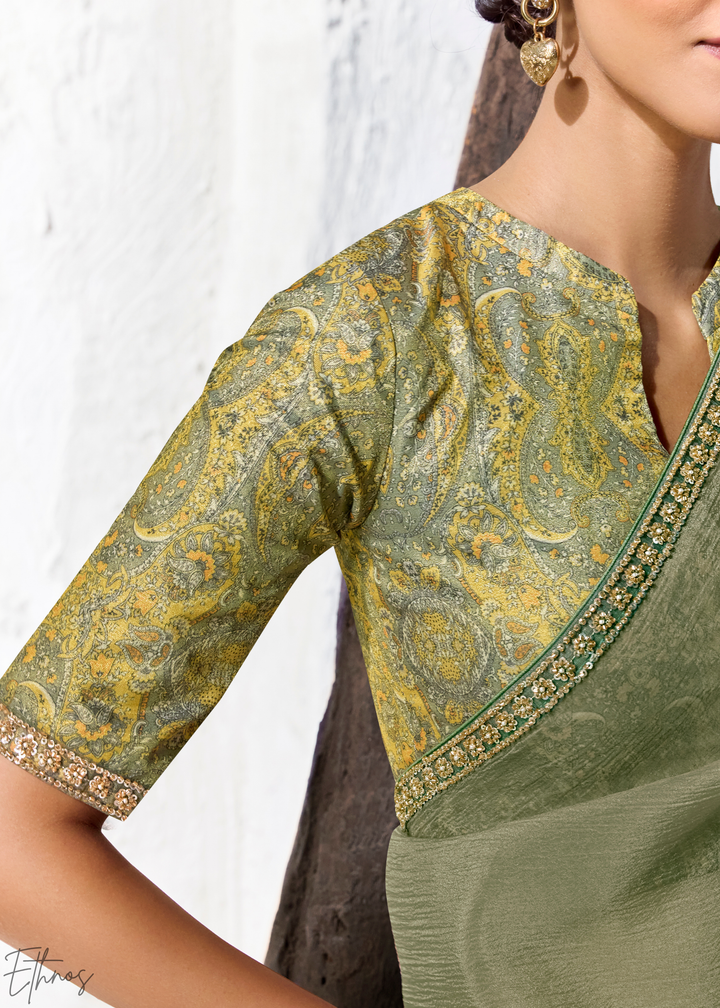 Sage Green Soft Drape Minimalist Organza Silk Saree