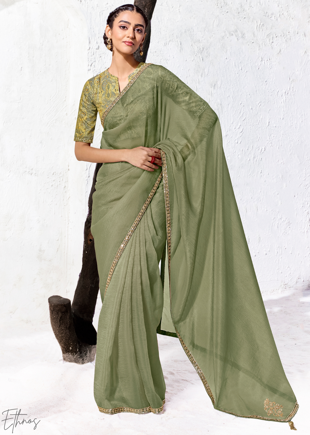 Sage Green Soft Drape Minimalist Organza Silk Saree