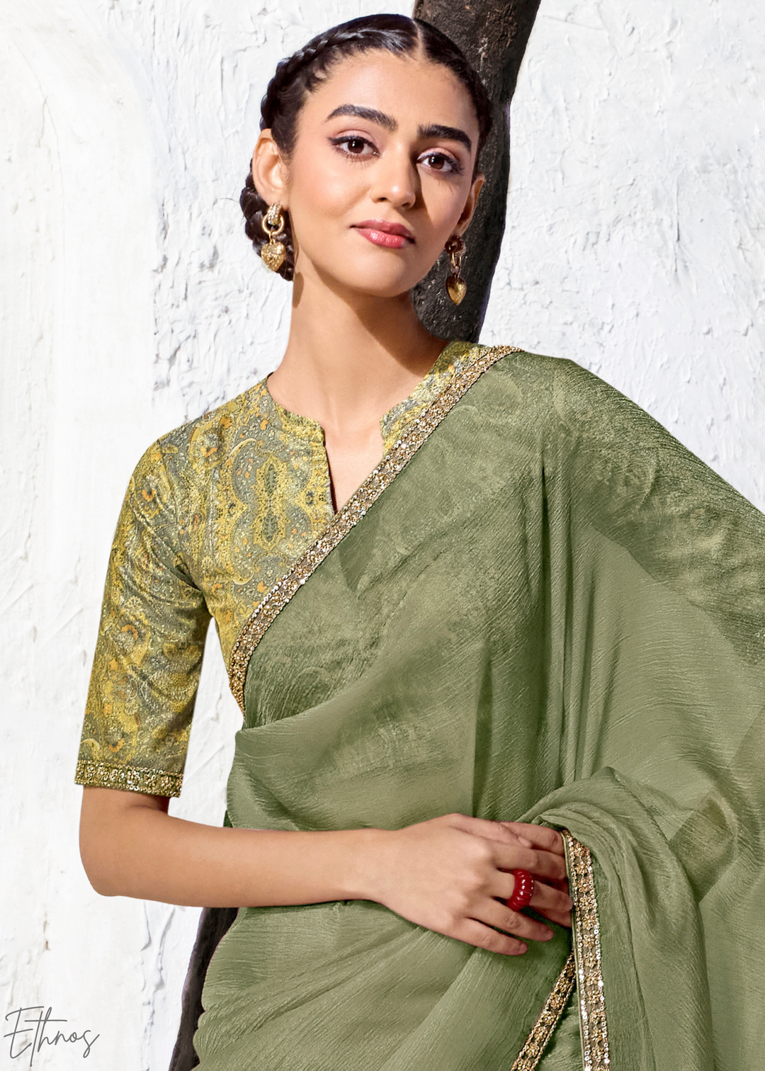 Sage Green Soft Drape Minimalist Organza Silk Saree