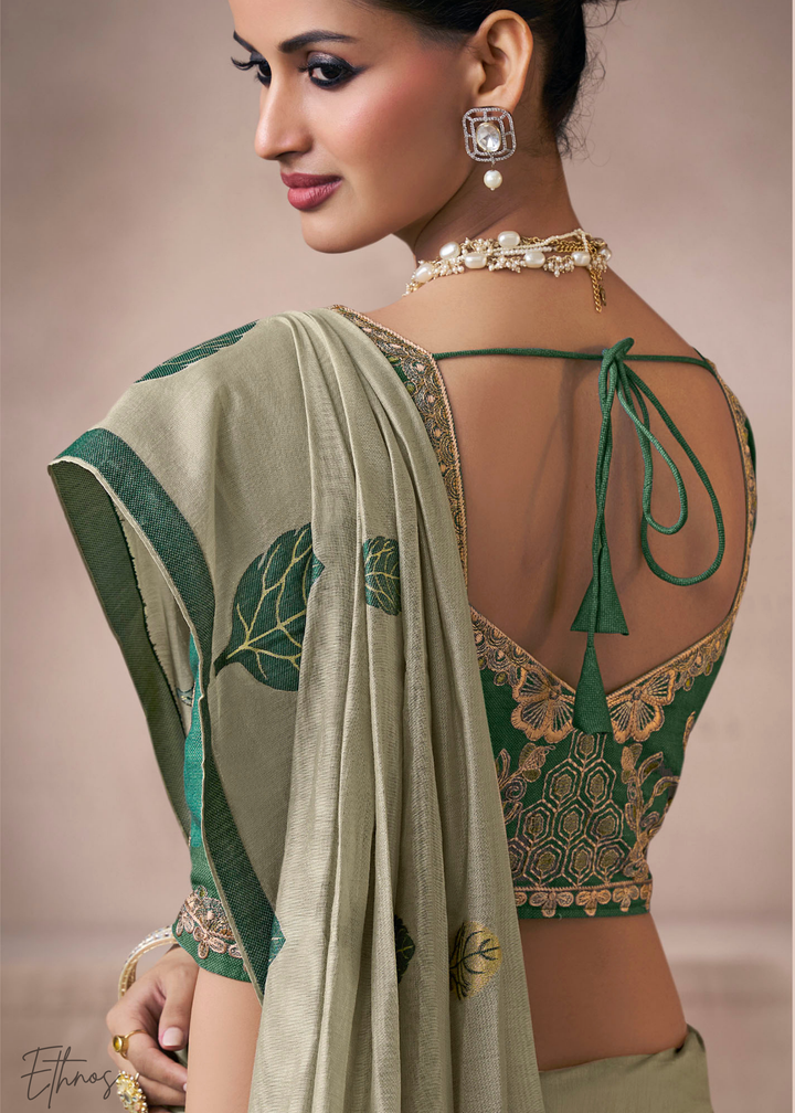 Sage Olive Meadow Flora Viscose Silk Saree