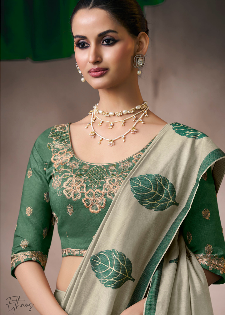 Sage Olive Meadow Flora Viscose Silk Saree