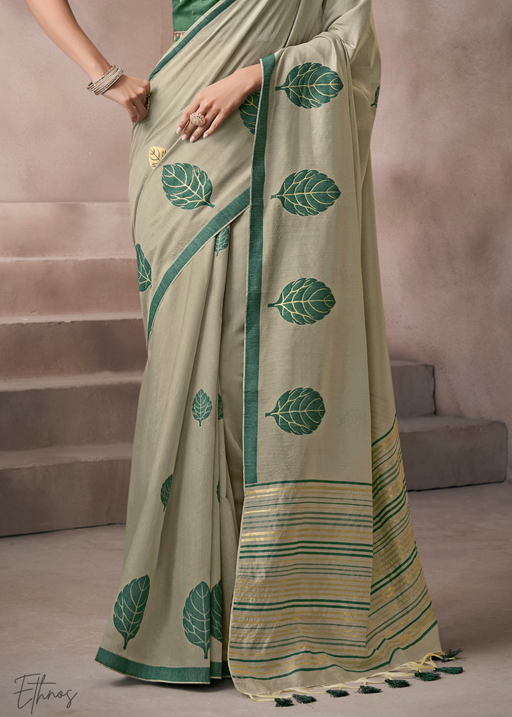 Sage Olive Meadow Flora Viscose Silk Saree