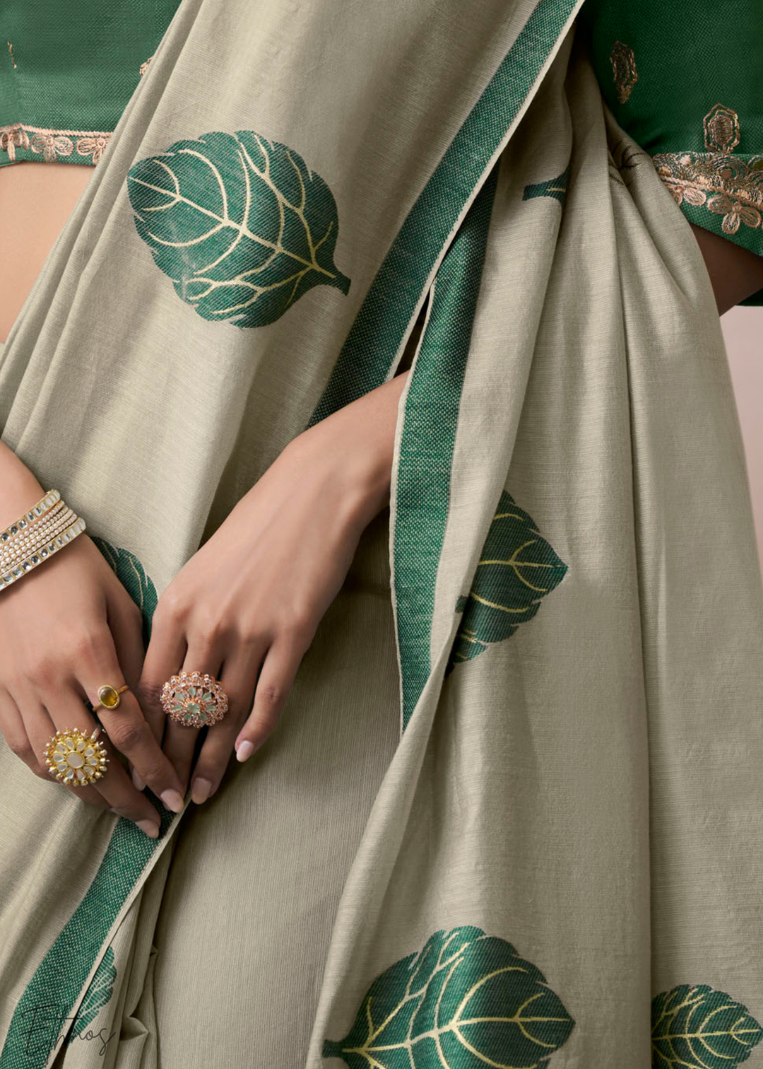 Sage Olive Meadow Flora Viscose Silk Saree