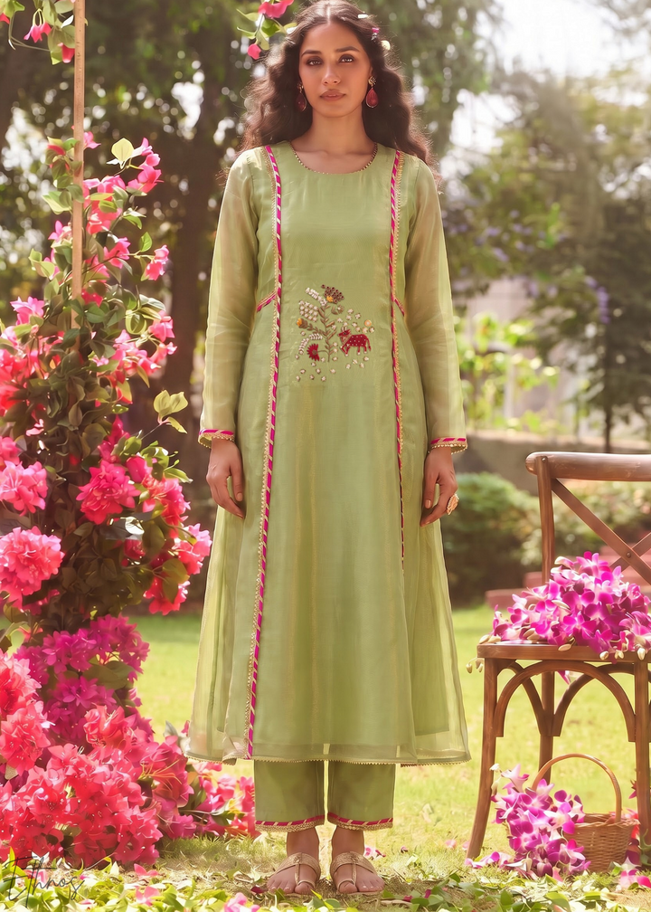 Sage Blossom Filigree Tissue Palazzo Suit