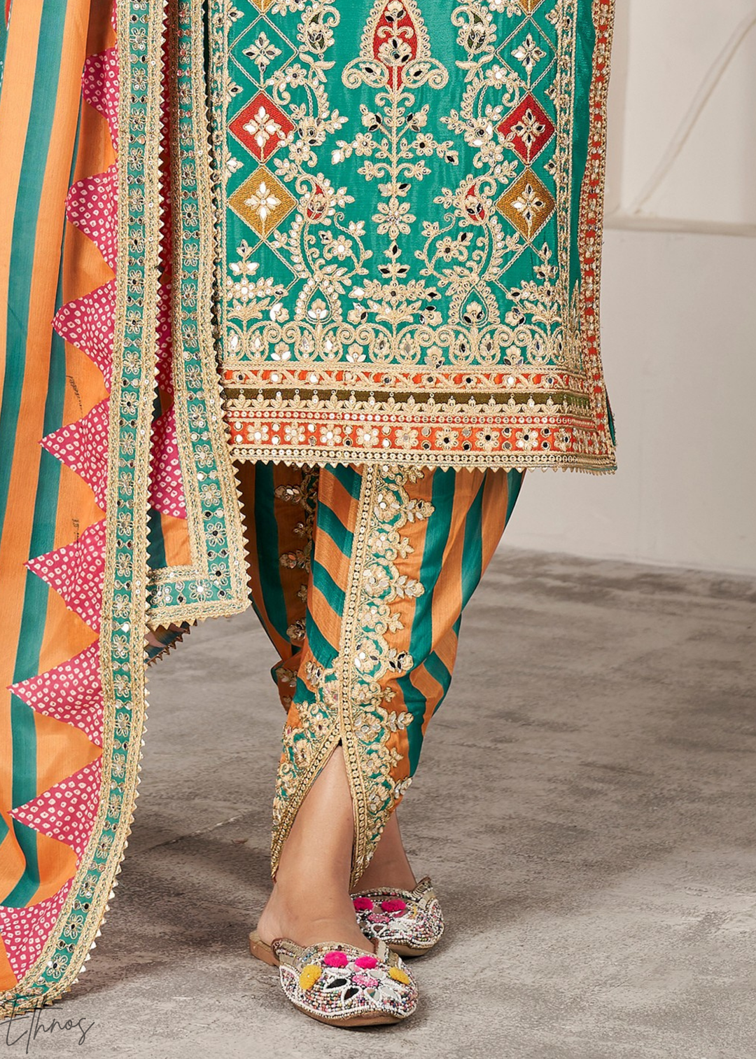 green dhoti dress Buy Green Dhoti Salwar Suit With A Raw Silk Crop Top with Resham Embroidery