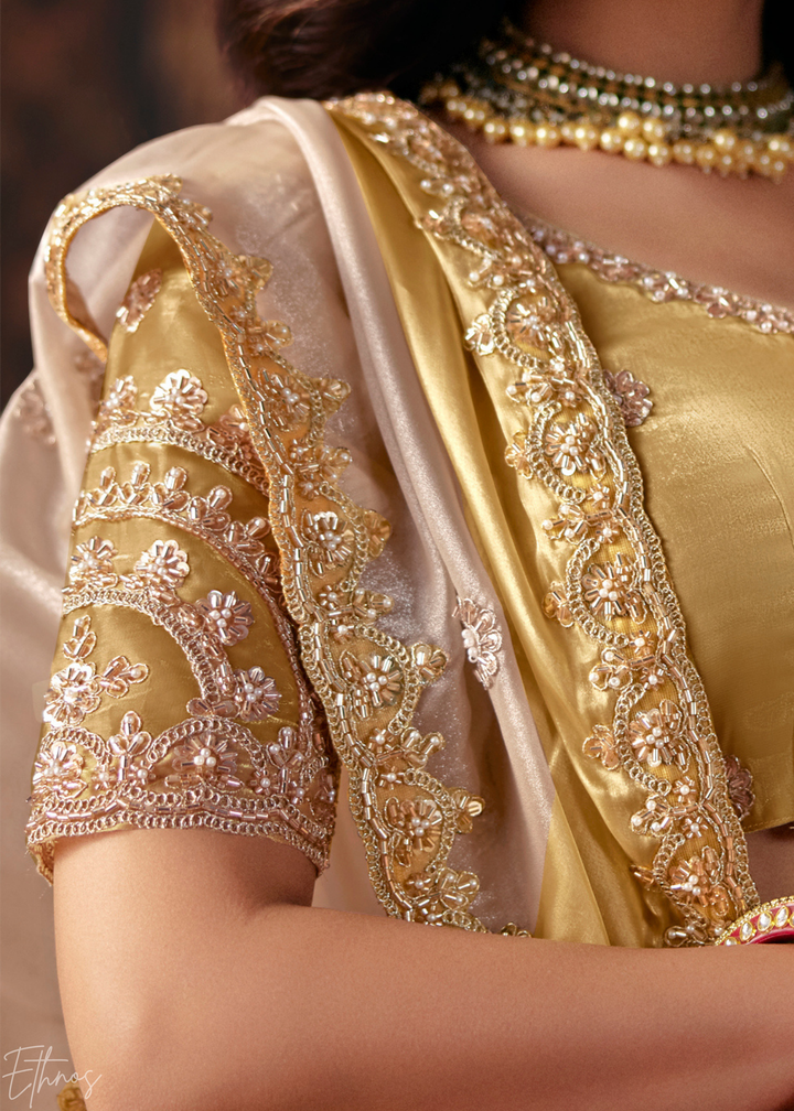 Sand Ivory Shiny Border Satin Patta Saree