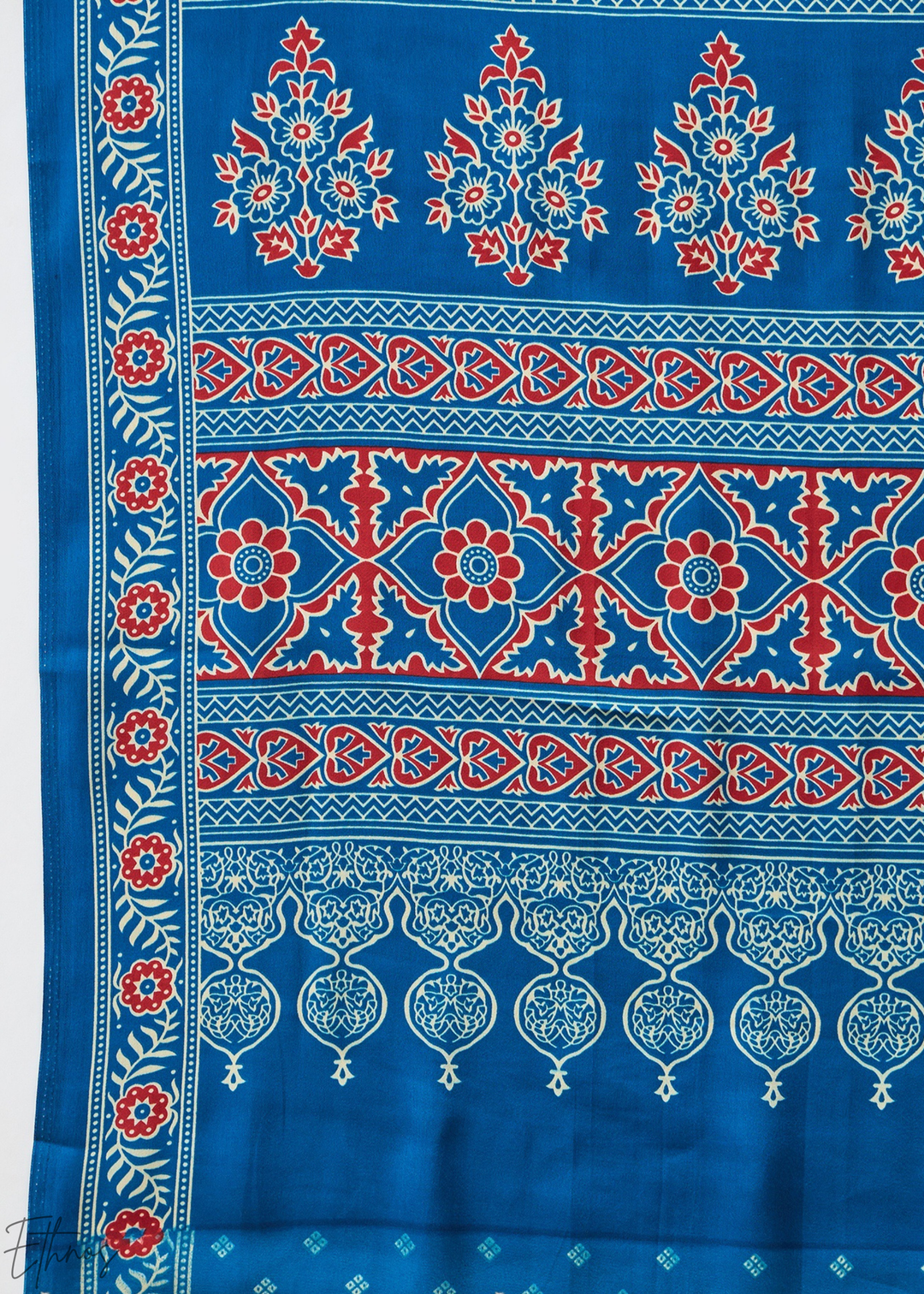 Sapphire Blue Ajrakh Print  Modal Silk Saree
