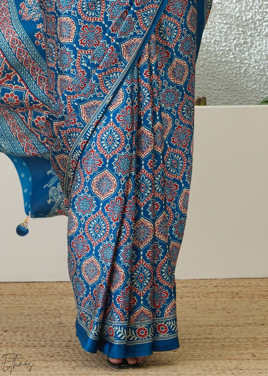 Sapphire Blue Ajrakh Print  Modal Silk Saree